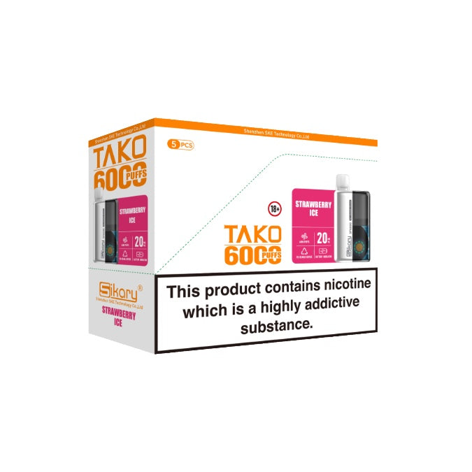 5 x 20mg Sikary Tako SP6000 Prefilled Pod Vape Kit 30000 Puffs - (1 Free Kit With Every Box Of 5)