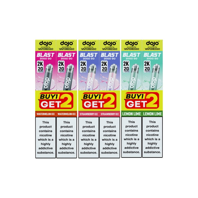 20mg Vaporesso Dojo Blast 2000 Go Transparent Prefilled Pod Vape Kit - Pack of 2