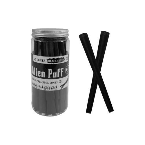 Alien Puff King Size Black PreRolled Cones - 50 Cones Per Jar (HP2543)