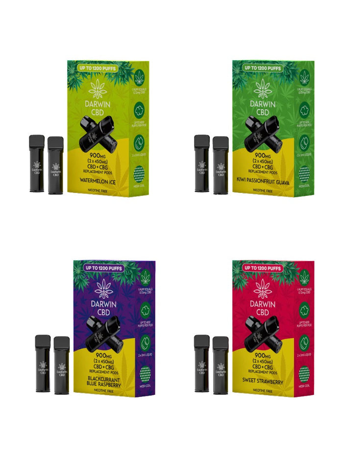 900mg Darwin CBD Prefilled Replacement Pods 1200 Puffs - 2 Pcs